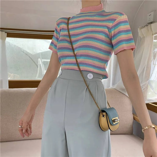 Pastel Striped Crop Top - Women’s Clothing & Accessories - 1