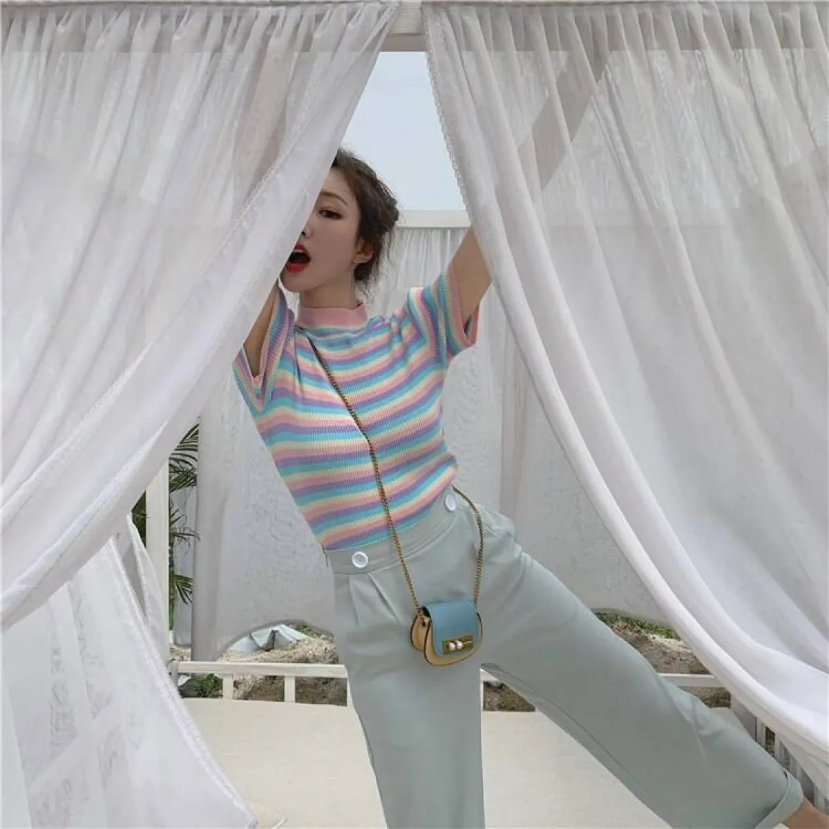 Pastel Striped Crop Top - Women’s Clothing & Accessories - 10