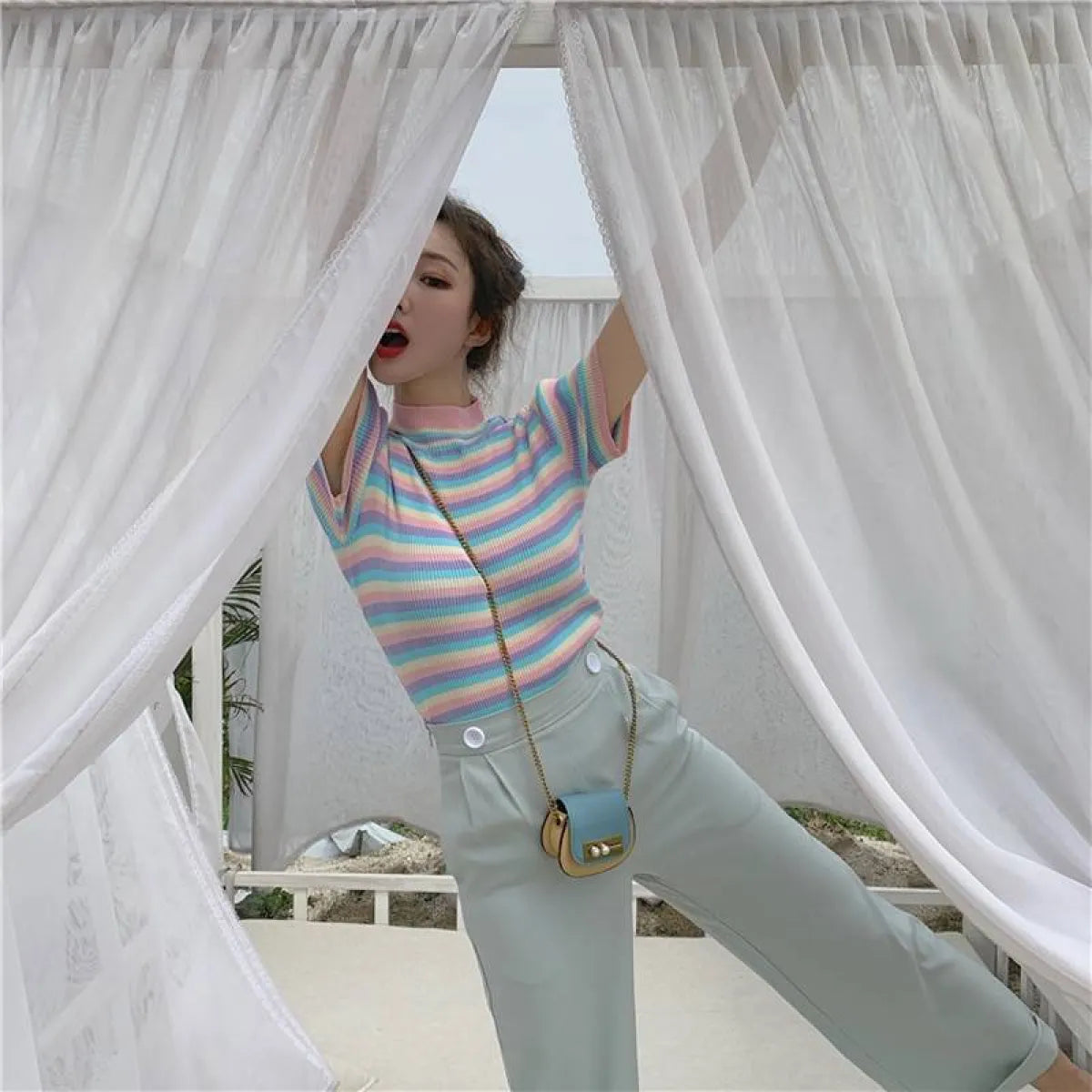 Pastel Striped Crop Top - Women’s Clothing & Accessories - 2