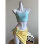 Patchwork Halter Bikini – Korean 3PCS Swimsuit with Skirt - Bottoms - Sleeveless - Swimwear - 5
