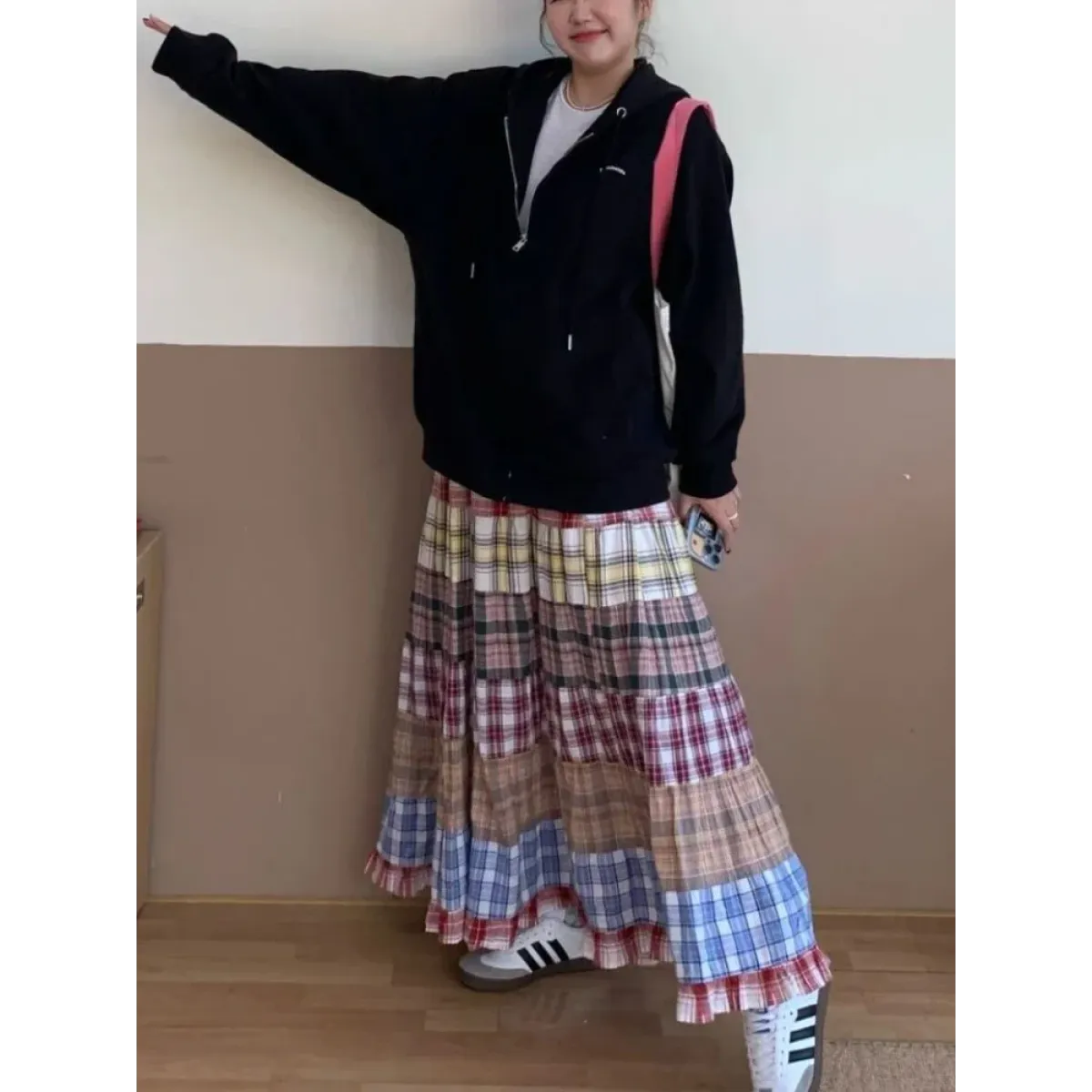 Vintage Y2K Patchwork Plaid Ruffle Skirt - Bottoms - Skirts - 3