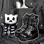 Metal Chain Patent Leather Ankle Boots - Chunky Platform Gothic Boots - Accessories - 4