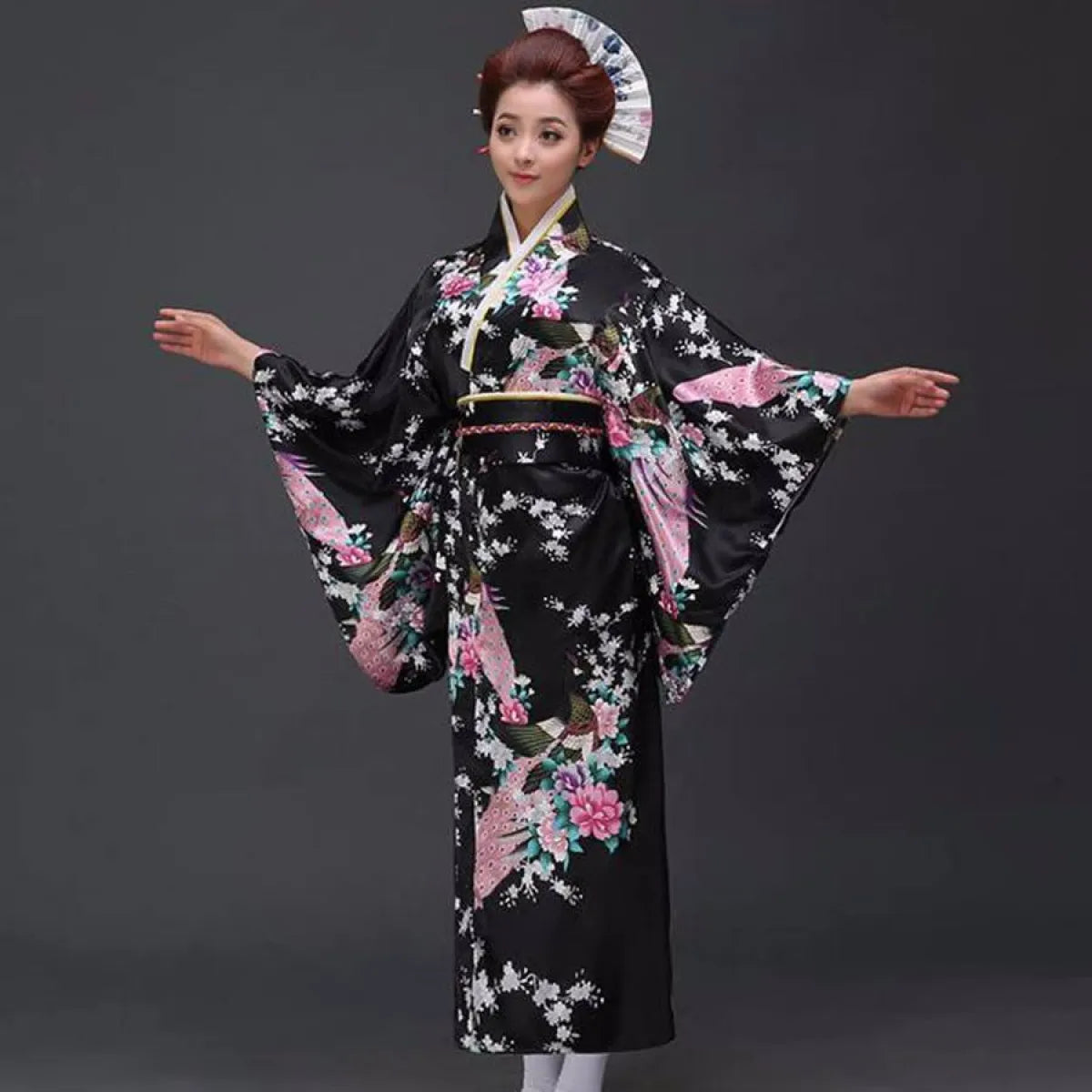 Peacock Printed Floral Women’s Yukata - Women’s Clothing & Accessories - 1