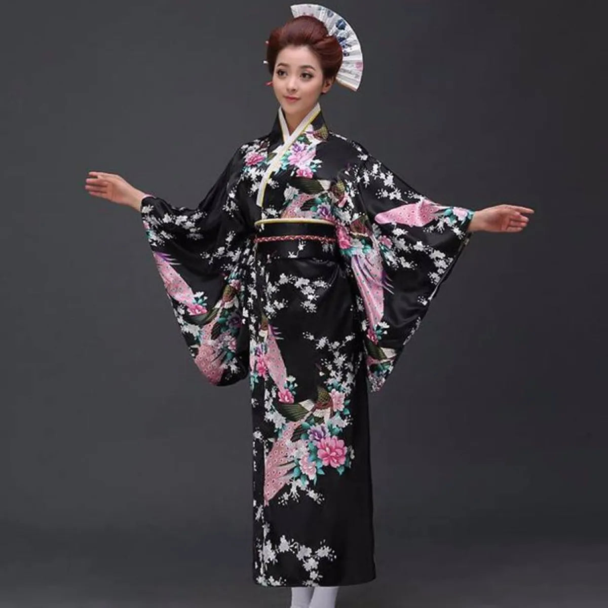 Peacock Printed Floral Women’s Yukata - Women’s Clothing & Accessories - 3