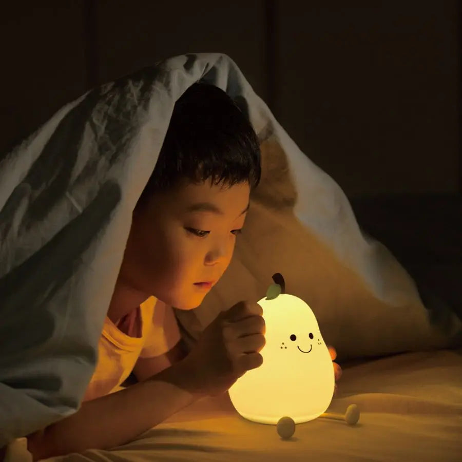 USB Rechargeable Pear Night Light – Silicone Touch Lamp with Remote - Multicolored - Stationary & More - Night Lights