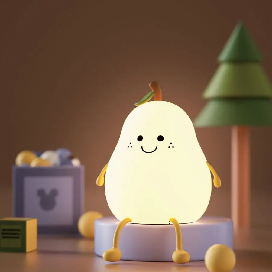 USB Rechargeable Pear Night Light – Silicone Touch Lamp with Remote - Multicolored - Stationary & More - Night Lights