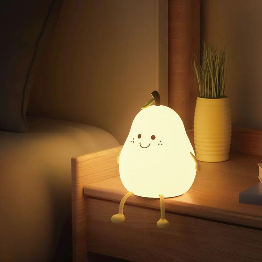 USB Rechargeable Pear Night Light – Silicone Touch Lamp with Remote - Multicolored - Stationary & More - Night Lights