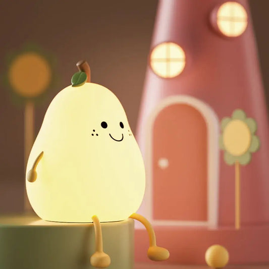 USB Rechargeable Pear Night Light – Silicone Touch Lamp with Remote - Multicolored - Stationary & More - Night Lights