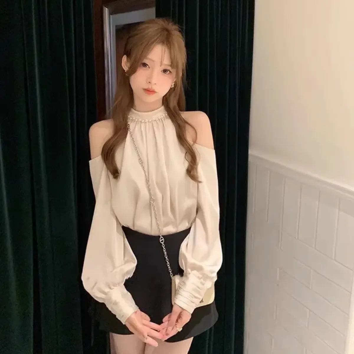 Korean Off-Shoulder Pearl Blouse - Women’s Clothing & Accessories - Blouse - 1
