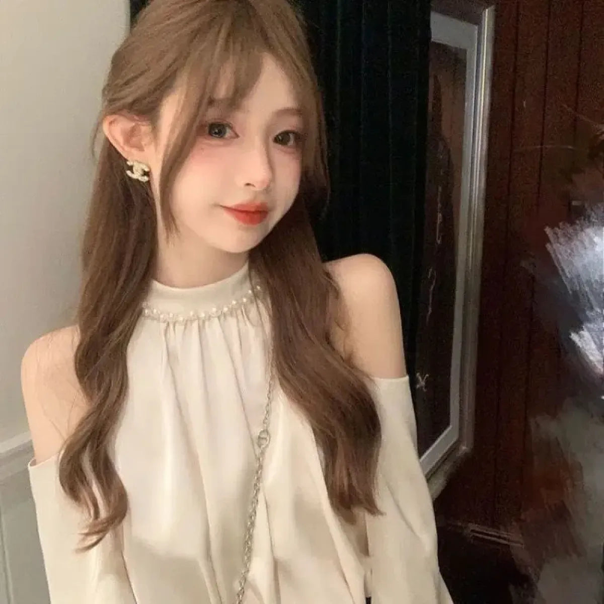 Korean Off-Shoulder Pearl Blouse - Women’s Clothing & Accessories - Blouse - 5