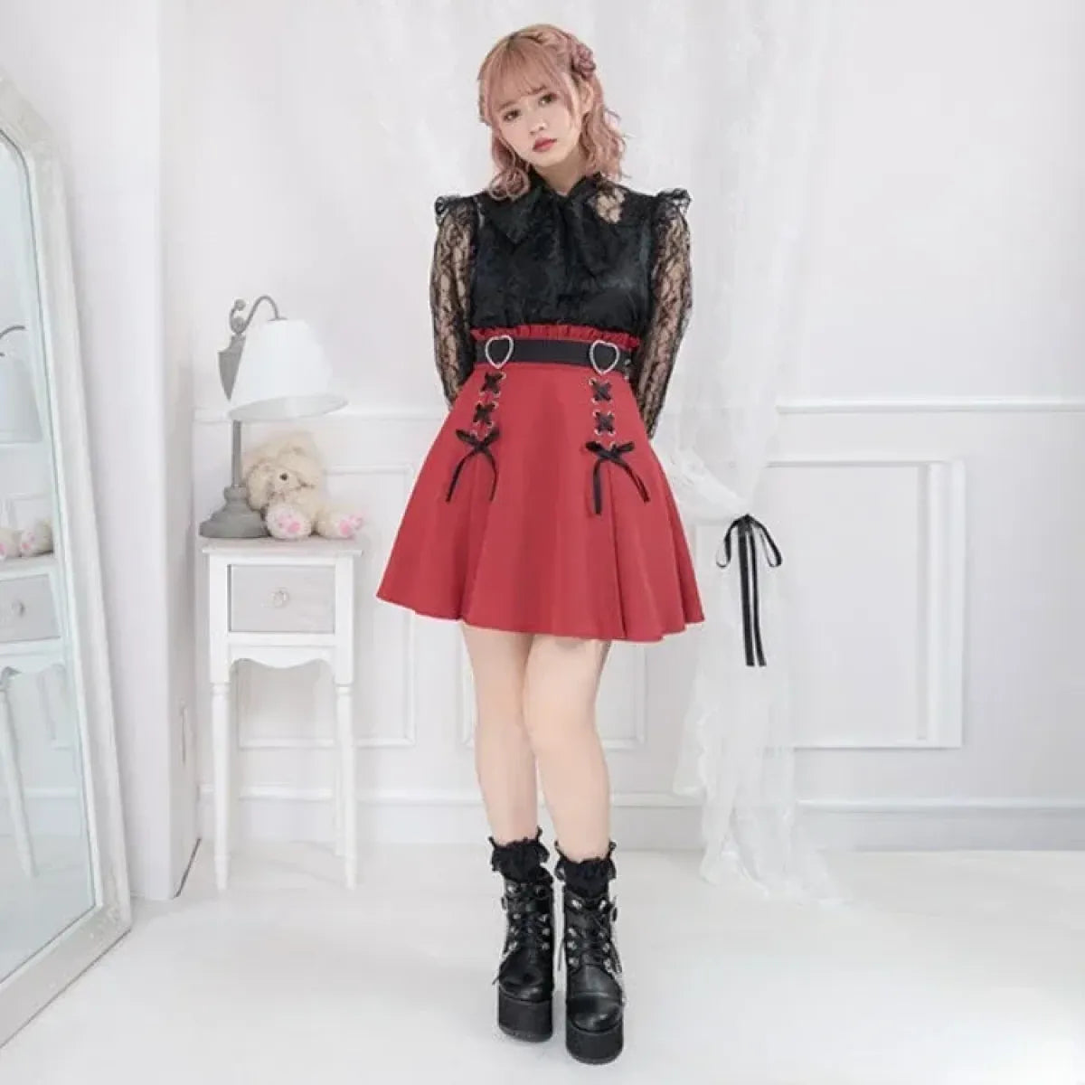 Harajuku Heart Lace-Up High Waist Skirt - Bottoms - Skirt - 4