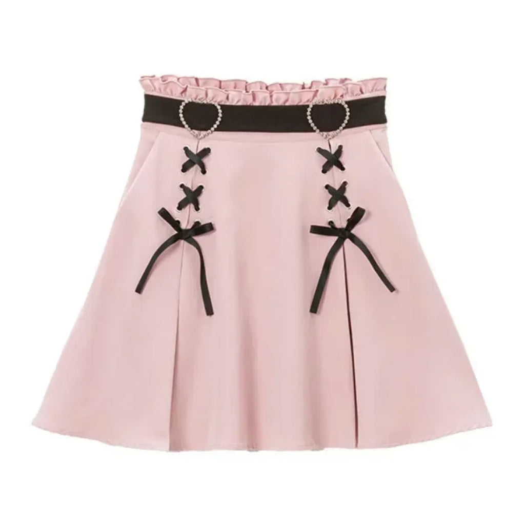 Harajuku Heart Lace-Up High Waist Skirt - Bottoms - Skirt - 2