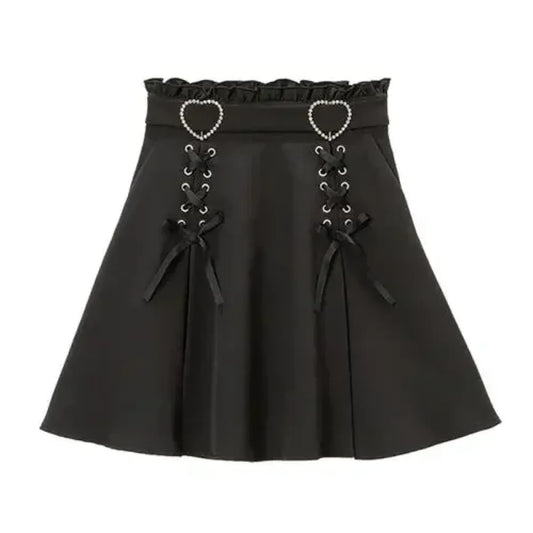 Harajuku Heart Lace-Up High Waist Skirt - Bottoms - Skirt - 5