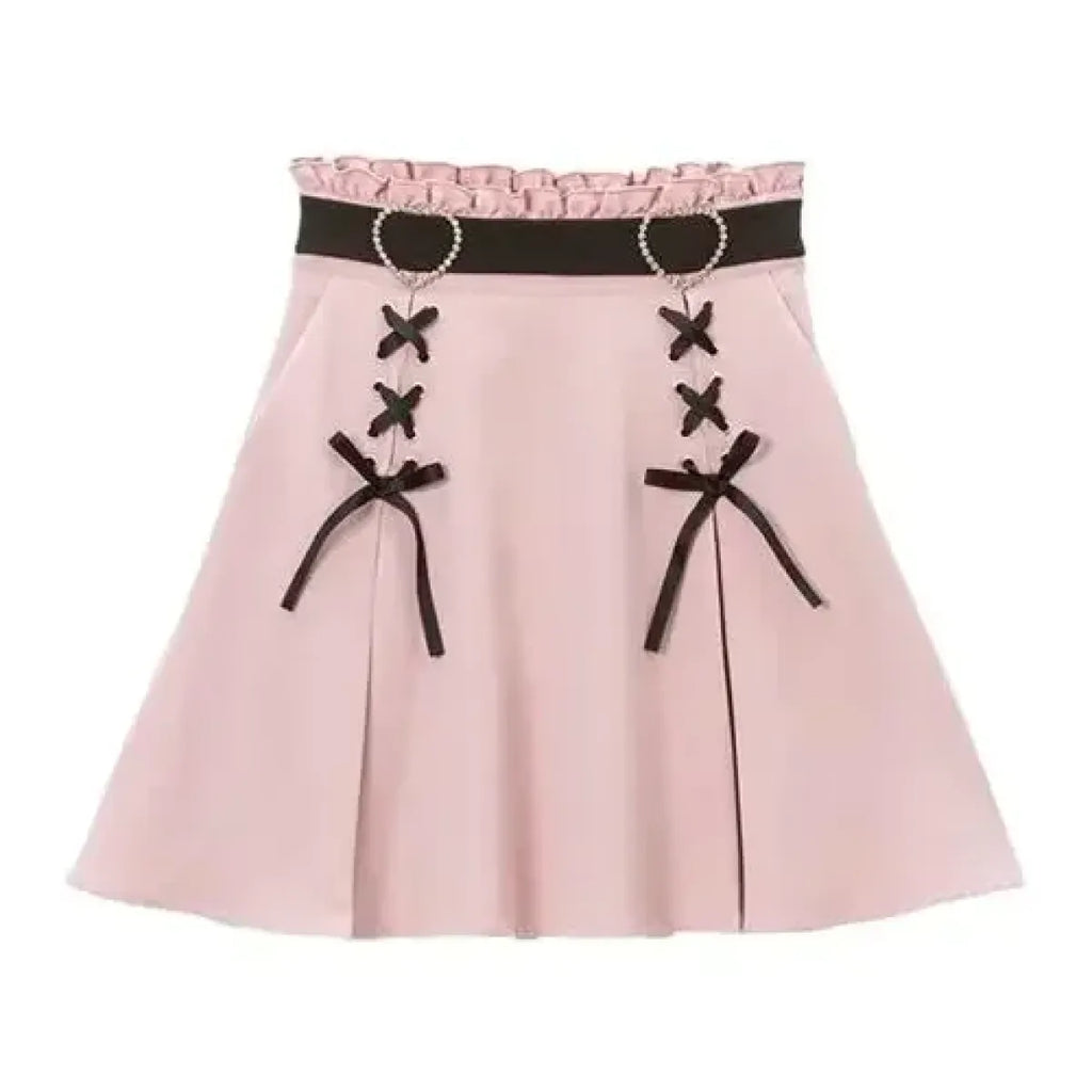 Harajuku Heart Lace-Up High Waist Skirt - Bottoms - Skirt - 7