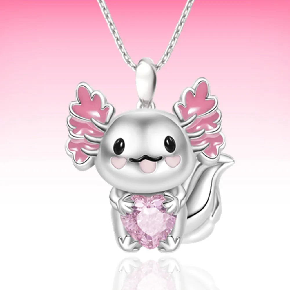 Cartoon Axolotl Necklace - Heart Rhinestone Pendant Jewelry Gift - Women’s Jewelry - Necklaces - 2024 - 6 - Worldwide