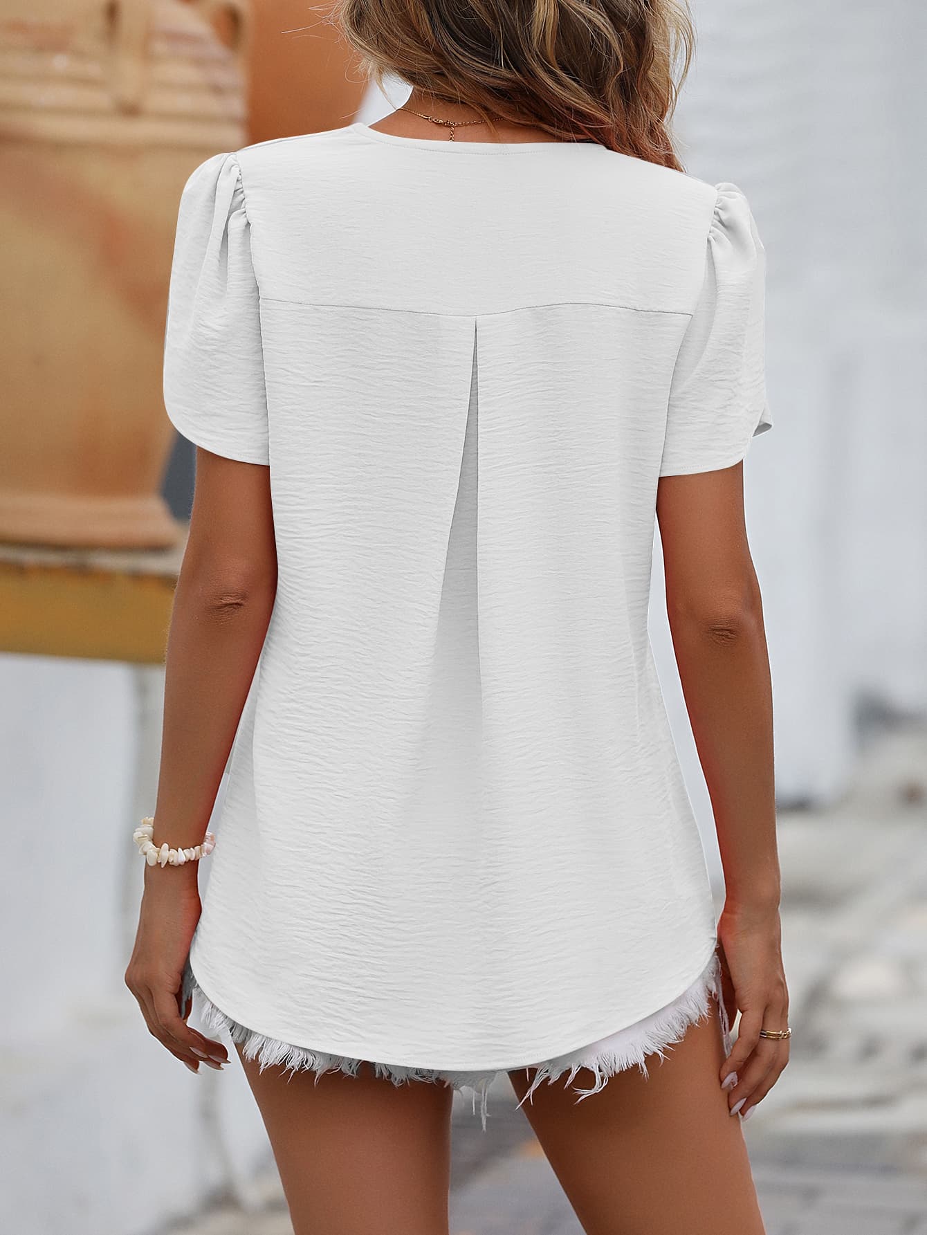 Ruche V-Neck Petal Sleeve Top - T-Shirts - Shirts & Tops - 6 - 2024