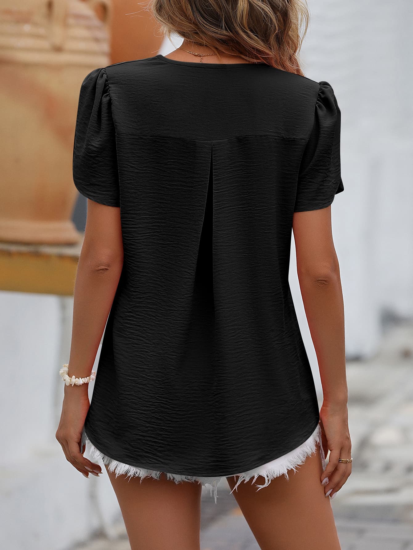 Ruche V-Neck Petal Sleeve Top - T-Shirts - Shirts & Tops - 9 - 2024