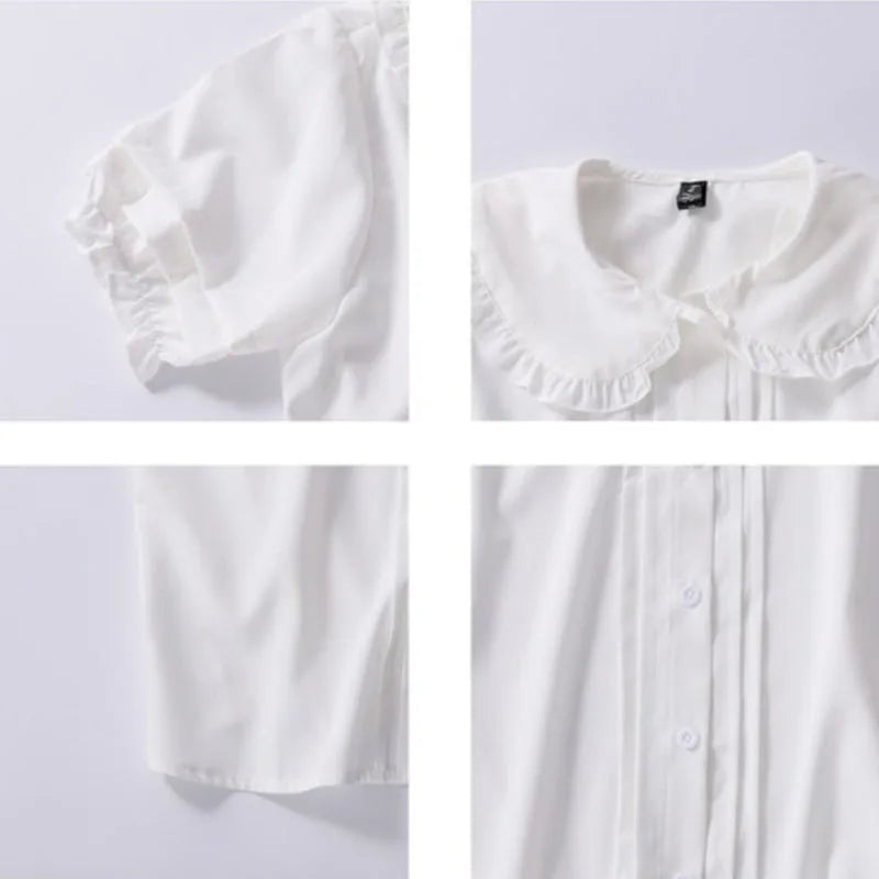 White Peter Pan Collar Blouse - Kawaii Ruffle Short Sleeve Shirt - T-Shirts - T-Shirts - 2024 - 9 - Worldwide Shipping