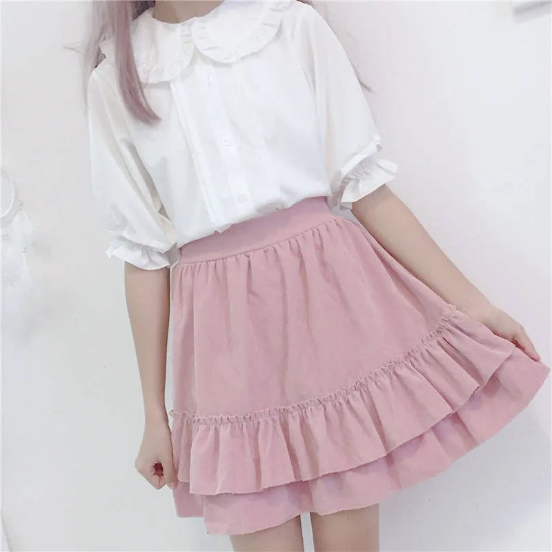 White Peter Pan Collar Blouse - Kawaii Ruffle Short Sleeve Shirt - T-Shirts - T-Shirts - 2024 - 2 - Worldwide Shipping