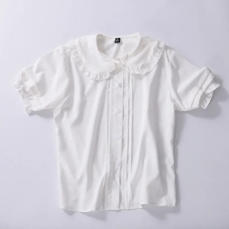 White Peter Pan Collar Blouse - Kawaii Ruffle Short Sleeve Shirt - T-Shirts - T-Shirts - 2024 - 3 - Worldwide Shipping