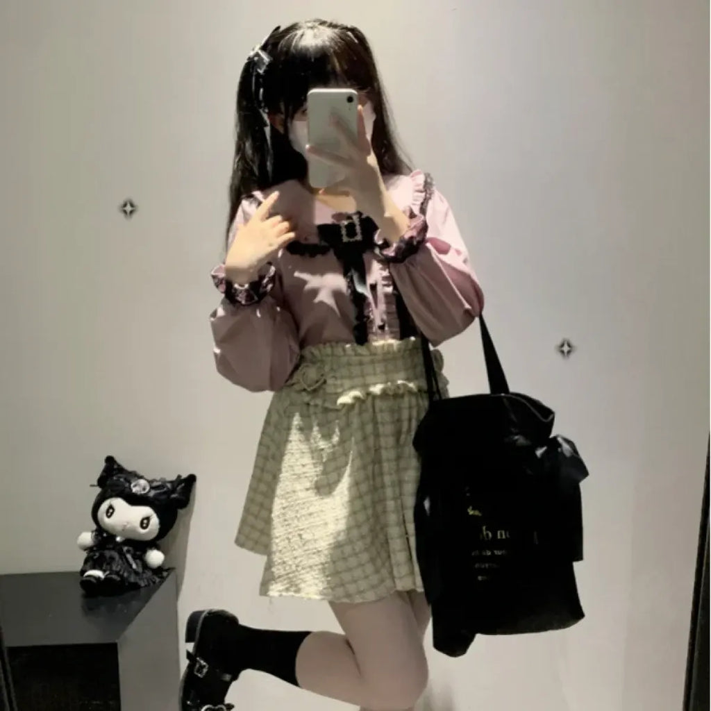 Heart Button Lace Peter Pan Blouse - Women’s Clothing & Accessories - Blouse - 4