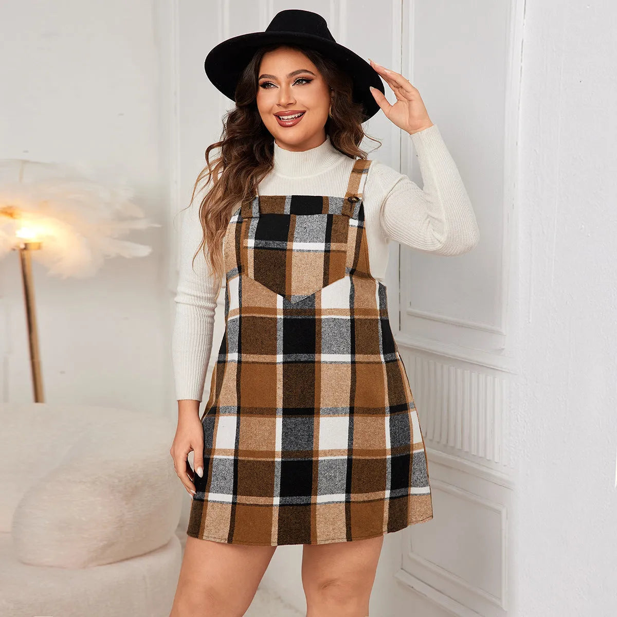 Plaid A-Line Pinafore Dress with Pockets - All Dresses - 2