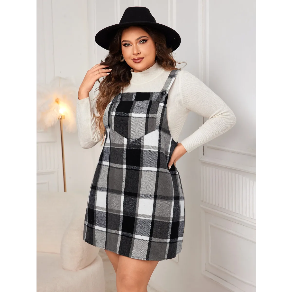Plaid A-Line Pinafore Dress with Pockets - All Dresses - 6