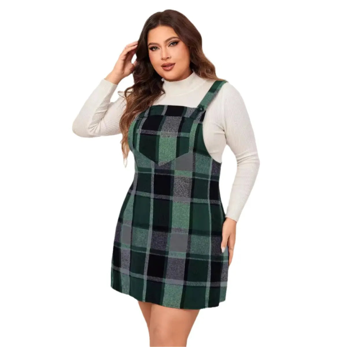 Plaid A-Line Pinafore Dress with Pockets - All Dresses - 5