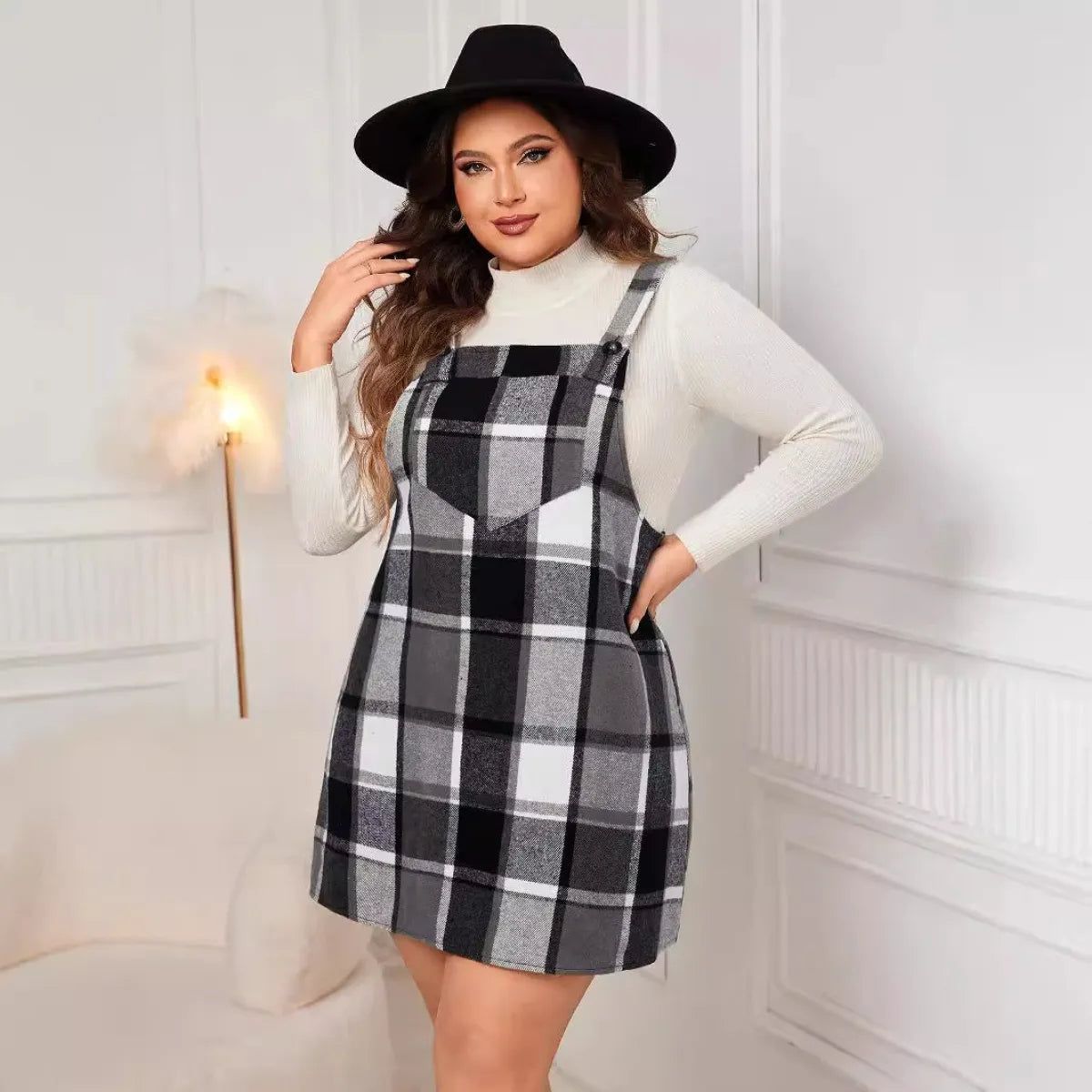Plaid A-Line Pinafore Dress with Pockets - All Dresses - 4