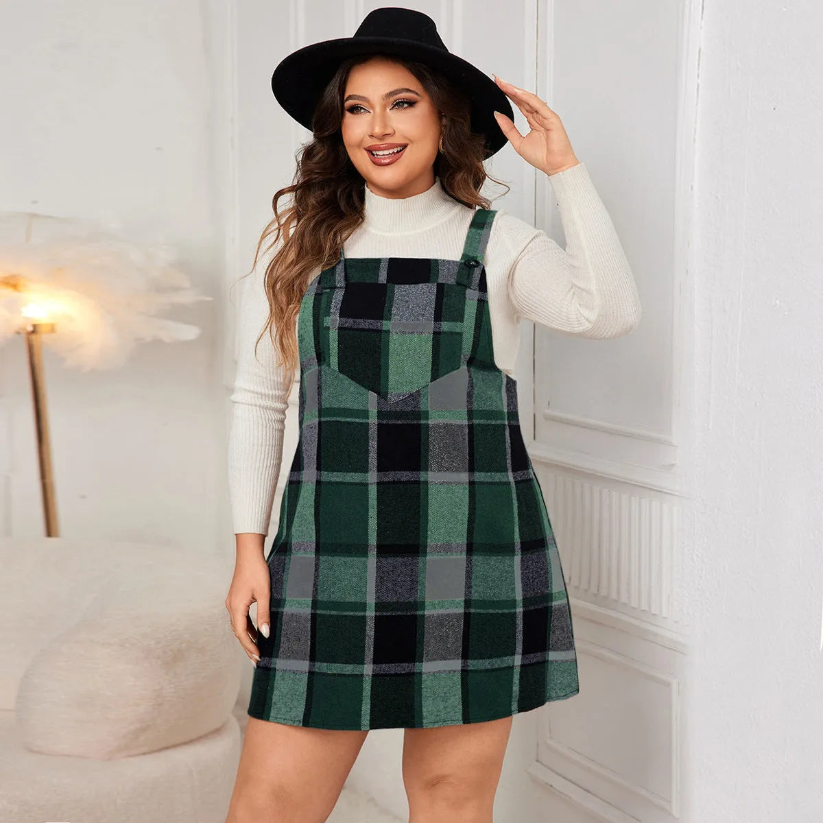 Plaid A-Line Pinafore Dress with Pockets - All Dresses - 8