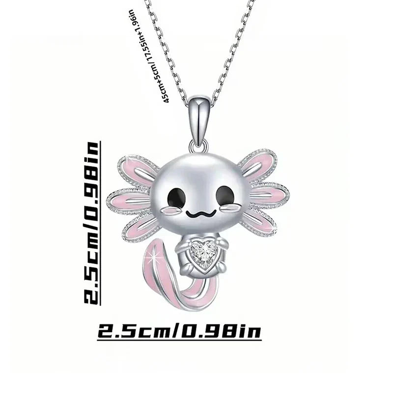 Cute Pink Axolotl Necklace - Enamel Pendant with Crystal Charm - Anime - Necklaces - 2024 - 5 - Worldwide Shipping