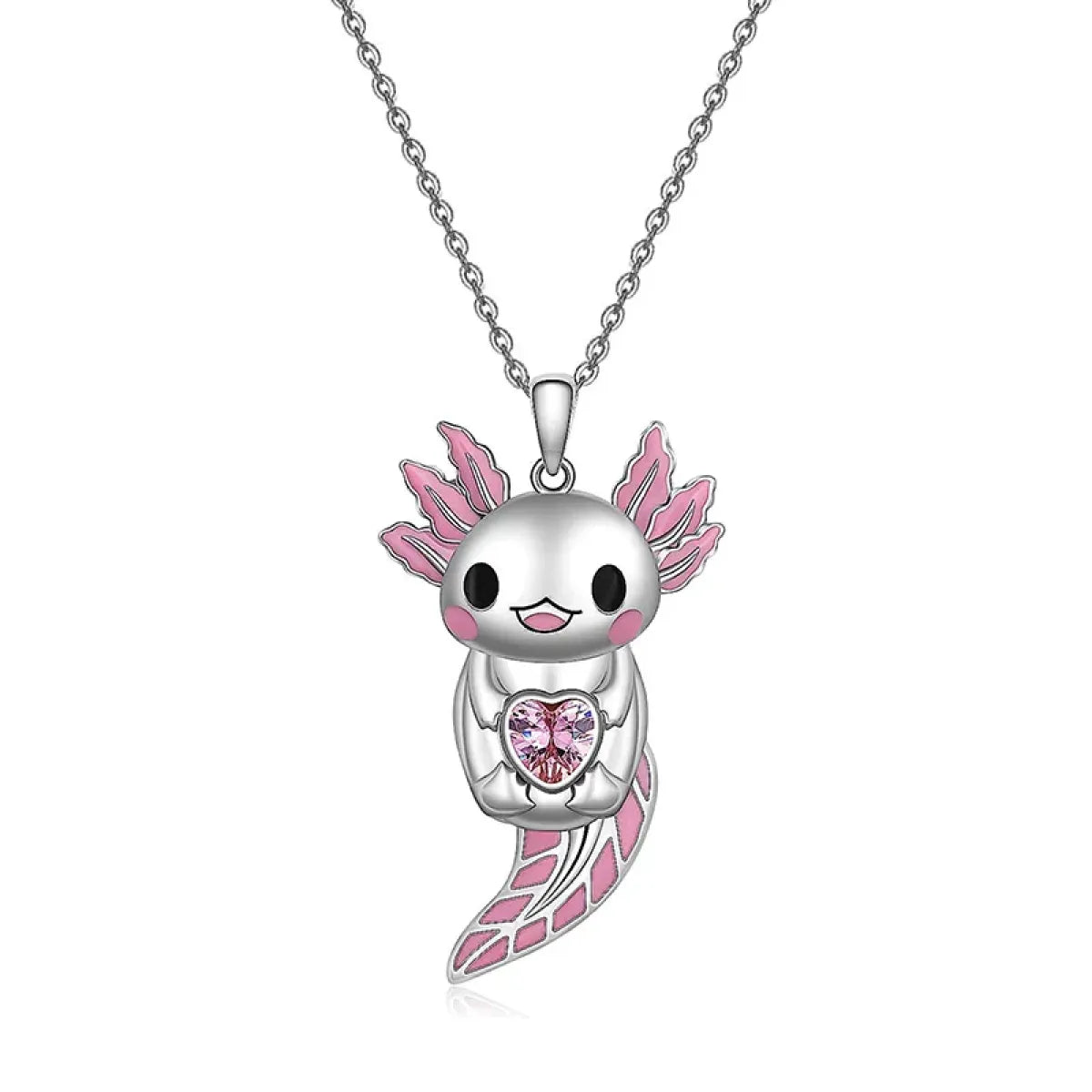Cute Pink Axolotl Necklace - Enamel Pendant with Crystal Charm - Accessories - Jewelry - 6