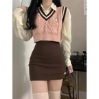 Harajuku Pink Bear Knit Vest with V-Neck - Best Sellers - Sweater / Pullover - 2