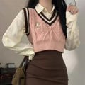 Harajuku Pink Bear Knit Vest with V-Neck - Best Sellers - Sweater / Pullover - 5