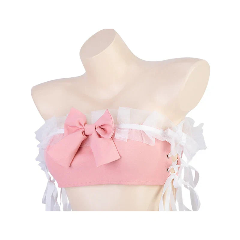 Cute Pink Cat Maid Lolita Uniform - Off-Shoulder Tops with Cake Skirt Outfit - Pink / One Size - Bottoms - Costumes - 4