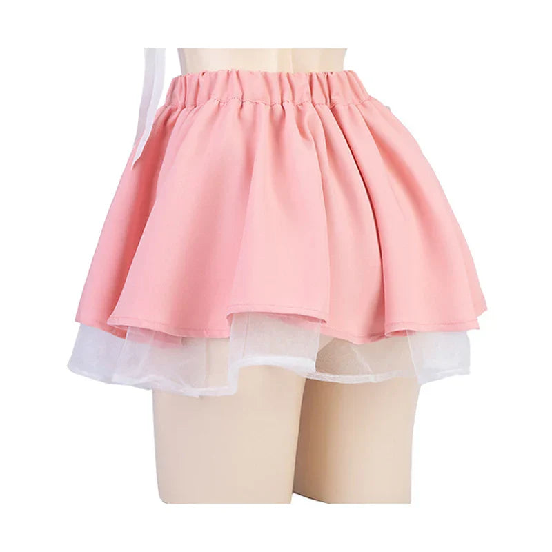 Cute Pink Cat Maid Lolita Uniform - Off-Shoulder Tops with Cake Skirt Outfit - Pink / One Size - Bottoms - Costumes - 5