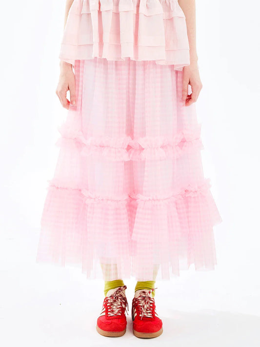 Pink Checkered Tulle Skirt – Sweet Fantasy Half Skirt - Bottoms - Skirts - 2025 - 1 - Worldwide Shipping