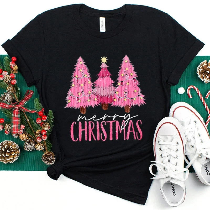 Pink Christmas Tree Graphic T-Shirt - Black / S - T-Shirts - T-Shirts - 1 - 2024