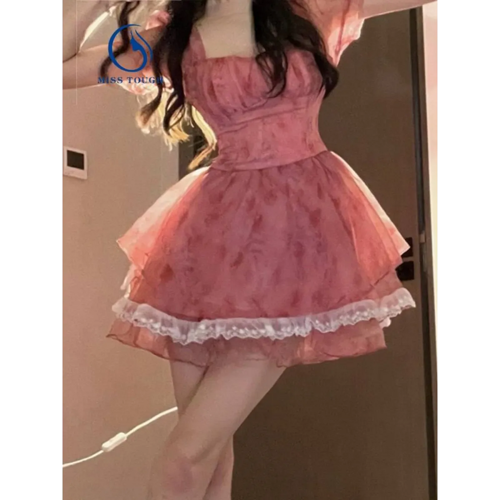 Pink Floral Short Party Dress - All Dresses - 14