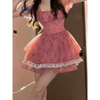 Pink Floral Short Party Dress - All Dresses - 14