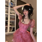 Pink Floral Short Party Dress - All Dresses - 15