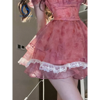 Pink Floral Short Party Dress - All Dresses - 16