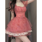 Pink Floral Short Party Dress - All Dresses - 2