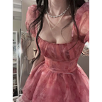 Pink Floral Short Party Dress - All Dresses - 3