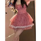 Pink Floral Short Party Dress - All Dresses - 4