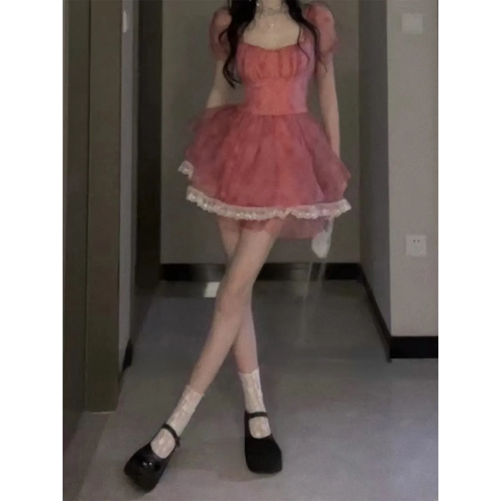 Pink Floral Short Party Dress - All Dresses - 5