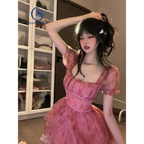 Pink Floral Short Party Dress - All Dresses - 6