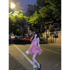 Pink Floral Short Party Dress - All Dresses - 7