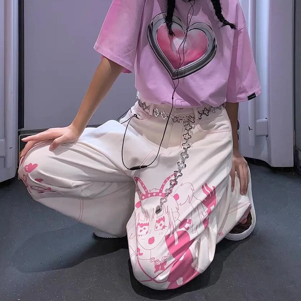 Cute Pink Girl Graffiti Jeans - Bottoms - 1