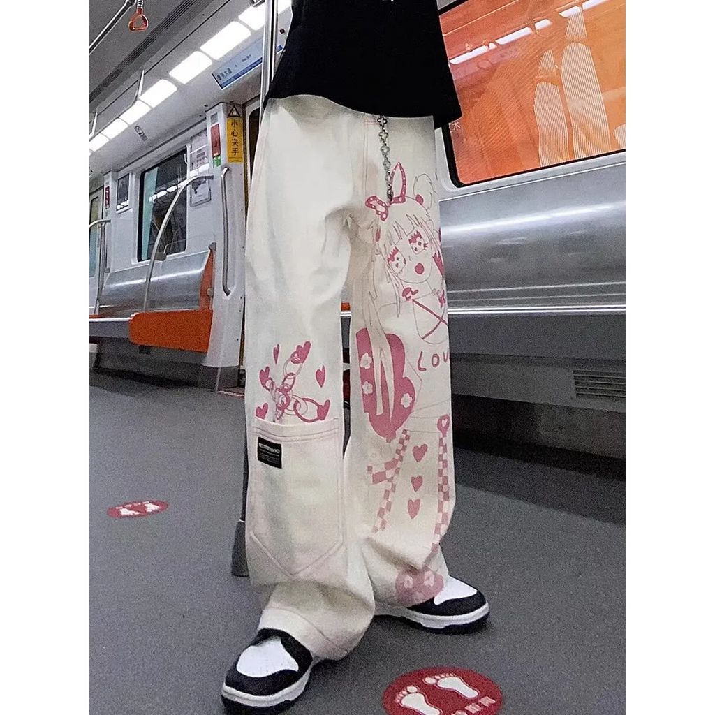 Cute Pink Girl Graffiti Jeans - Bottoms - 2